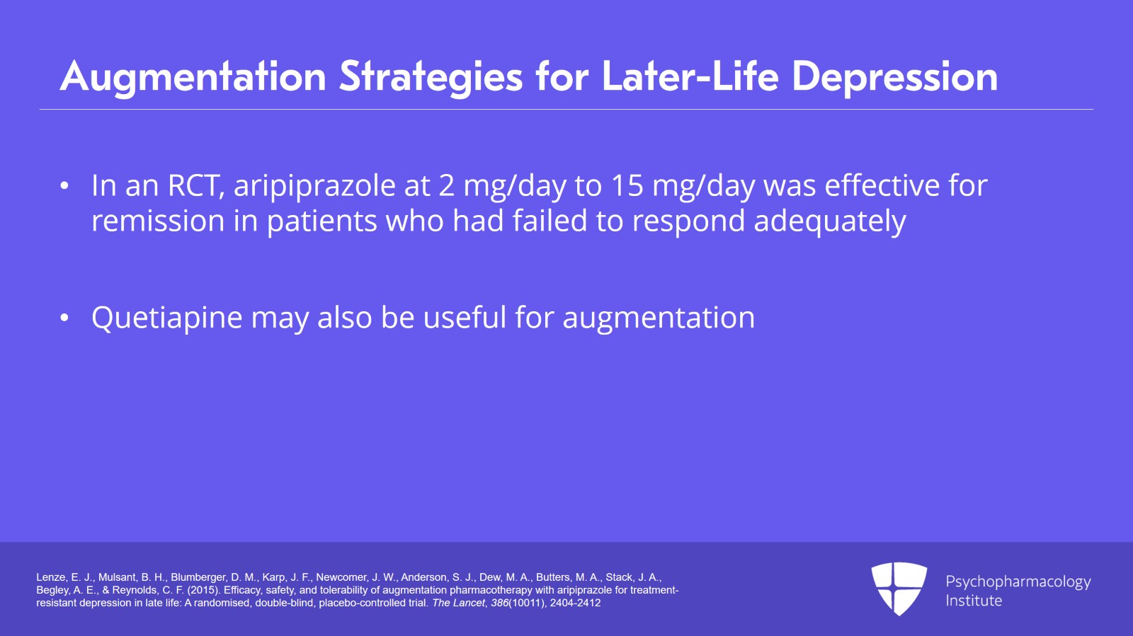 Algorithm for Later-Life Depression Treatment: Antidepressants and Psychotherapy Slide 7 of 16