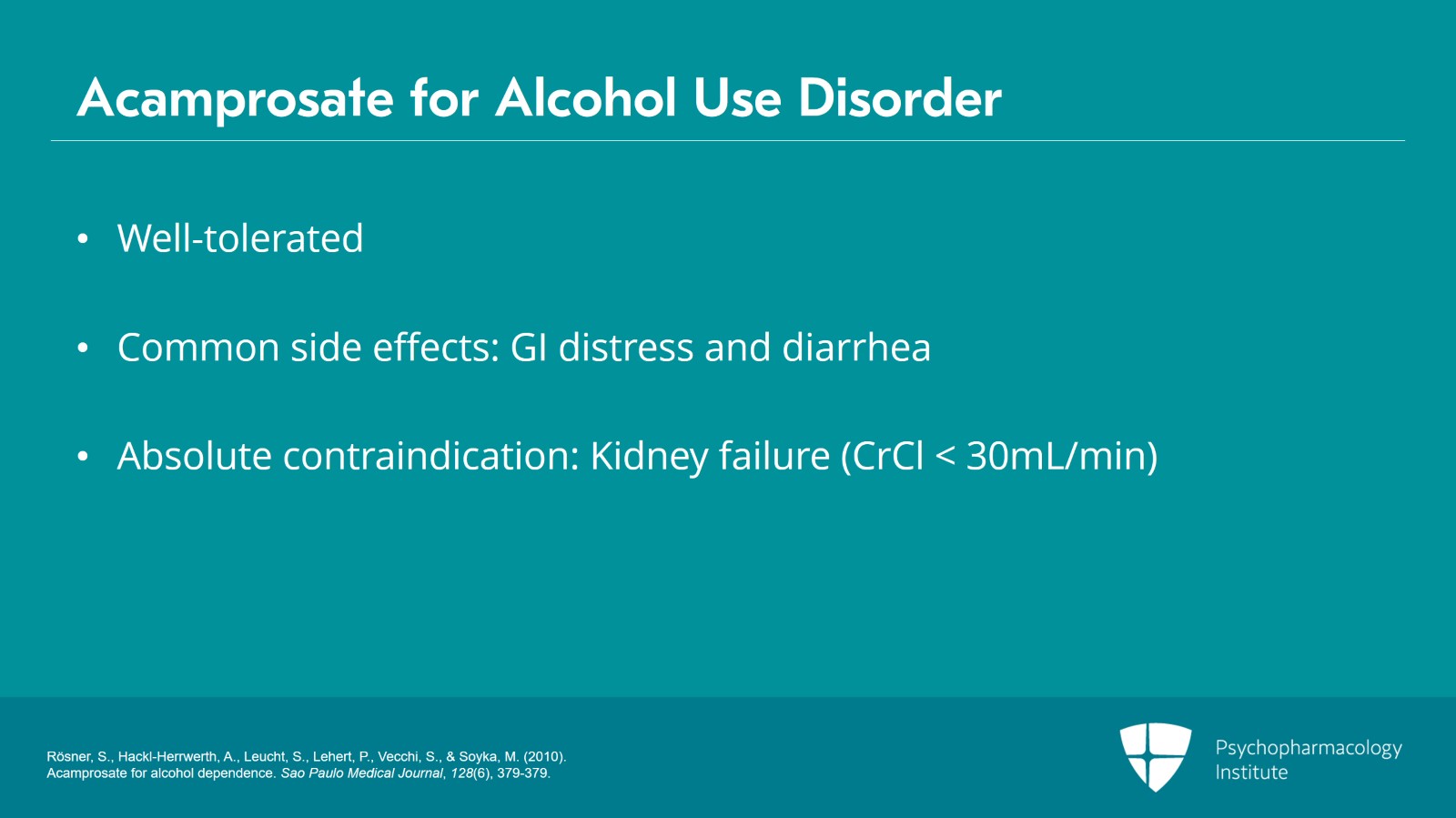 Pharmacology in Alcohol Use Disorder: Naltrexone, Acamprosate, and Disulfiram Slide 15 of 25