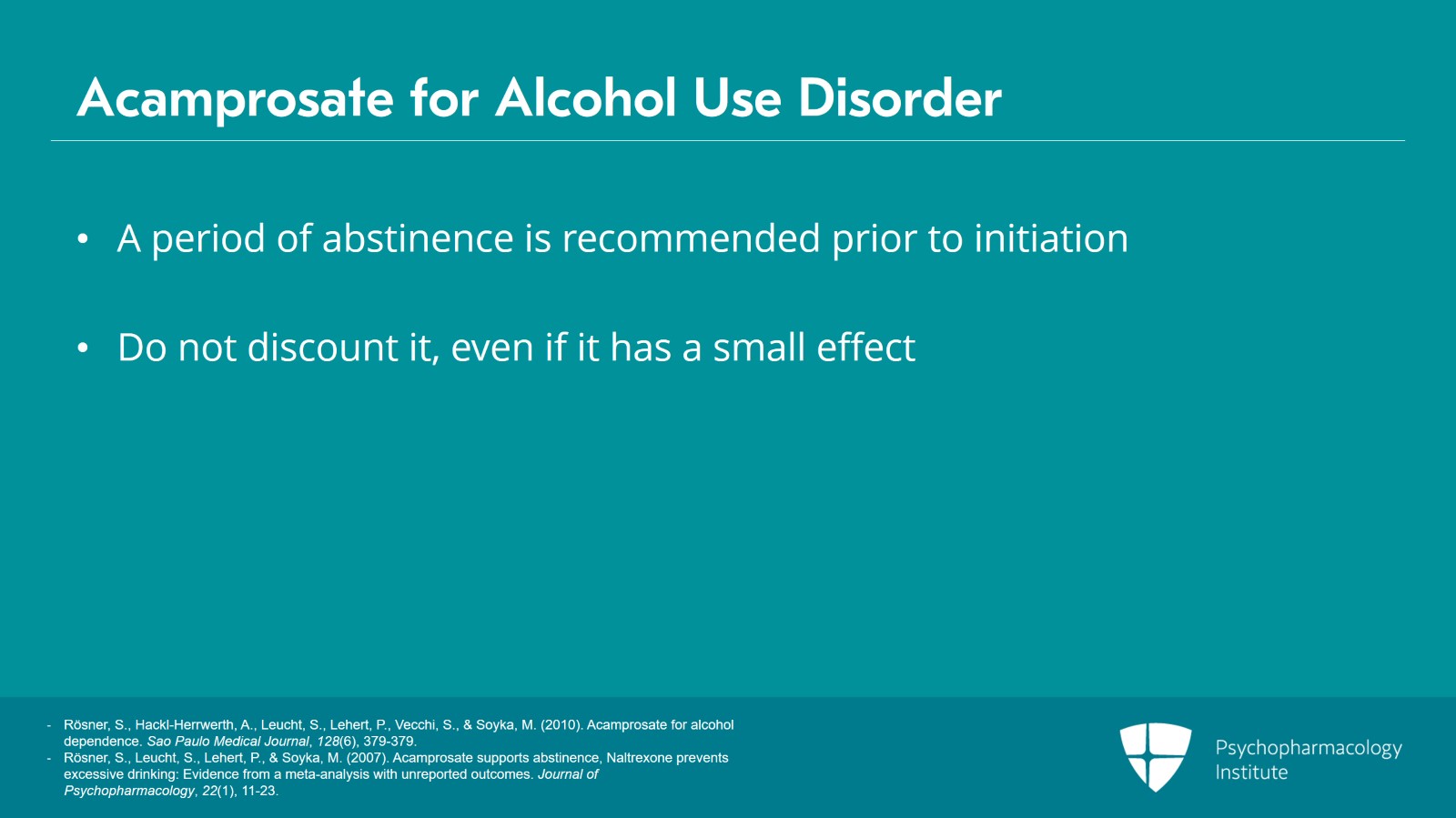 Pharmacology in Alcohol Use Disorder: Naltrexone, Acamprosate, and Disulfiram Slide 17 of 25